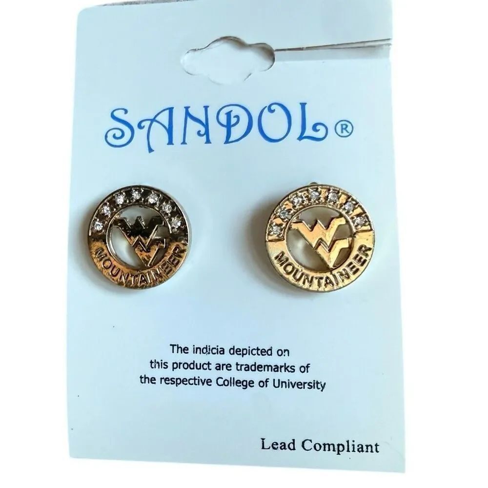 New West Virginia Mountaineers Official Licensed Rhinestone Gold Stud Earrings